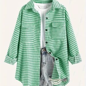 Green Houndstooth Button-Up Shirt